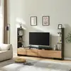 Image de Meuble TV 'Rauki' avec étagères latérales 233 x 31 x 141 cm noir/imitation bois Mango