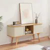Image de Armoire TV 'Tysvær' avec 2 portes coulissantes 120 x 40 x 58 cm bambou / blanc crème