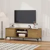 Image de Meuble TV 'Kistiandi' avec 2 portes et 2 compartiments ouverts 140 x 40 x 50 cm Structure métallique imitation chêne, foncé