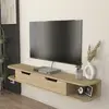 Image de Buffet TV suspendu 'Karjali' Meuble TV 150 x 30 x 19 cm avec compartiment rabattable et 2 compartiments ouverts imitation chêne