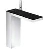 Image de Robinet mélangeur pour lavabo AXOR MyEdition, modèle 230, conçu pour les vasques à poser, avec système de bonde à ouverture par simple pression, finition chrome/verre noir