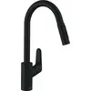 Image de robinet de cuisine Hansgrohe Focus M41, monocommande, hauteur 240 mm, douchette extractible, 2 jets, finition noir mat