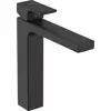 Image de robinet de lavabo monocommande Vernis Shape de Hansgrohe, modèle 190, avec canalisations d'eau isolées, sans bonde, finition noir mat