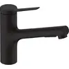 Image de robinet de cuisine Hansgrohe Zesis M33, monocommande, finition noir mat, douchette extractible, 2 jets, système sBox lite