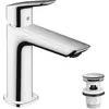 Image de Mitigeur de lavabo hansgrohe 110 Fine Logis avec garniture d'écoulement Push-Open chromée, 1 pièce.