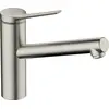 Image de robinet de cuisine monocommande hansgrohe Zesis M33, modèle 150, pour faible pression/chauffe-eau ouverts, 1 jet, finition en acier inoxydable