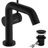 Image de robinet de lavabo monocommande hansgrohe Tecturis S, finition noir mat, avec technologie CoolStart et EcoSmart+, comprenant un mécanisme de vidange à tirette
