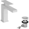 Image de robinet de lavabo monocommande hansgrohe Tecturis E, finition blanc mat, avec système économique EcoSmart+ et bonde à coulisseur