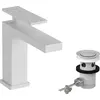 Image de robinet de lavabo monocommande hansgrohe Tecturis E, finition blanc mat, avec technologie CoolStart et EcoSmart+, comprenant un mécanisme de vidange à tirette