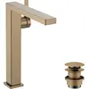 Image de robinet de lavabo monocommande Hansgrohe Tecturis E, finition bronze brossé, système CoolStart et EcoSmart+, conçu pour les vasques à poser, avec système de bonde à ouverture par pression