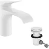 Image de robinet de lavabo monocommande hansgrohe Vivenis, finition blanc mat, avec technologie CoolStart et bonde à coulisseur
