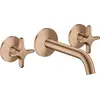 Image de Robinet de lavabo encastré AXOR One, 3 trous, pour montage mural, avec un bec de 160 mm et des leviers en forme de croix, finition or brossé