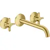 Image de Robinet de lavabo encastré AXOR One, 3 trous, pour montage mural, avec un bec de 220 mm et des leviers en forme de croix, finition laiton brossé