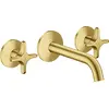Image de Robinet de lavabo encastré AXOR One, 3 trous, pour montage mural, avec un bec de 160 mm et des leviers en forme de croix, finition laiton brossé