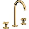 Image de Robinet de lavabo AXOR One, 3 trous, modèle 170, avec levier croisé et système de vidange à poussoir, finition dorée