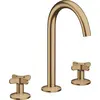 Image de Robinet de lavabo AXOR One, 3 trous, modèle 170, avec mélangeurs cruciformes et système de vidange à poussoir, finition bronze brossé