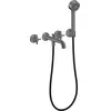 Image de Robinet de baignoire encastré AXOR One, 3 trous, pour montage mural, avec mélangeurs cruciformes et douchette à main, finition noir chromé brossé