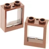 Image de 2x Lego fenêtre cadre 1x2x2 rouge marron vitre transparent blanc 60601 60592c01