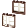 Image de 2x Lego fenêtre cadre 1x4x3 rouge marron 2 battants 1x2x3 blanc épais 60608 60594