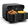 Image de Klarstein AuraAir Color Touch Dual Friteuse sans huile   11L, 2 Compartiments, 1700 W, 8 Programmes, Écran Tactile, 80-200°C, Revêtement antiadhésif, Protection contre la surchauffe, Noir/Argent