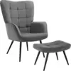 Image de Fauteuil Hygge rembourré, ergonomique, charge maximale 150 kg - Avec tabouret, Velours côtelé fin anthracite/noir