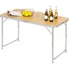 Image de Woltu - Table De Camping Pliante, Table De Jardin Pliable, Table De Balcon En Aluminium Et Mdf, Réglable En Hauteur, 120x60x70 Cm, Chêne Clair