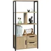 Image de Woltu - Bibliothèque Étagère De Rangement, Avec Tiroirs, 58x24x120cm, En Métal Et Mdf, Style Industrie, Chêne Clair
