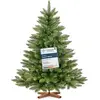 Image de FairyTrees Sapin de Noël Artificiel 120cm NORDMANN | Arbre de Noël avec Support en Bois | Sapin avec Tronc Vert | EU