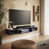 Image de Meuble tv Vicco Nordic Béton noir 139.7x20.3cm avec des étagères ouvertes, Model 49522
