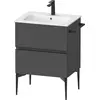 Image de Duravit Sivida Meuble sous-lavabo, 2 tiroirs, poignée encastrée noir diamant mat, 610x477x591mm, pour ME by Starck, SV46430BD490000