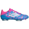 Image de Adidas F50 League, chaussures de football pour terrains multiples, coloris bleu solaire, blanc nuageux et rose solaire, pointure européenne 45 1/3
