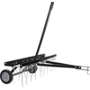 Image de Wiltec Scarificateur Trainé Largeur de travail 100cm Ressorts en acier 16,5 cm Hauteur réglable 18 et 22 cm Scarificateur Poids 15 Kg Pelouse pour Tracteur tondeuse Roues en caoutchouc Tondeuse Peigne à gazon ATV