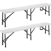 Image de CASARIA® 2x Bancs pliants en plastique 180cm Banc de camping pliable Banc de Jardin blanc pour pique-nique fête