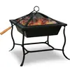 Image de GARDEBRUK® Brasero Extérieur carré 45x45 cm en acier pour Terrasse Balcon Jardin Poêles à Bois avec Couvercle et tisonnier