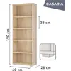 Image de CASARIA® Étagère Bibliothèque Multi-Usage MDF Chêne 28x60x190cm, Meuble De Rangement Moderne 5 Compartiments, Etagere De Rangement Salon Bureau Chambre