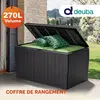 Image de Deuba® Coffre de rangement extérieur 270L Noir   Coffre jardin résine étanche avec roulettes, boîte de rangement terrasse balcon, malle extérieure 117x45x57 cm
