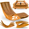 Image de CASARIA® 2x Chaise Longue à Bascule pliable en Bois d'acacia certifié FSC Transat Ergonomique Bain de Soleil Jardin Sauna