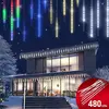 Image de Monzana Guirlande lumineuse LED Blanc 8,6 m 480 LED effet pluie de météorites diamants stalactite Noël extérieur décoration