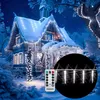 Image de Guirlande Lumineuse 40/80 Led 10,4/13 M Blanc/bleu Stalactite Télécommande Minuterie Classe De Protection Ip44 8 Modes Guirlande Intérieur Extérieur Fête Noël 80 Stalactites Blanc