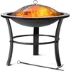 Image de Brasero rond Fuego Ø 76 cm acier laqué pierres mosaïque accessoires couvercle jardin terrasse feu bois charbon briquette barbecue