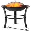 Image de Brasero rond Fuoco Ø 76 cm acier laqué pierres mosaïque accessoires couvercle jardin terrasse feu bois charbon briquette barbecue