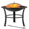 Image de Gardebruk - Brasero Rond Fuoco Ø 76 Cm Acier Laqué Pierres Mosaïque Couvercle Jardin