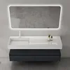 Image de doporro Meuble de Salle de Bain Gris Noir Mat Ensemble de 3 Pièces Meuble avec Lavabo 150cm et LED Miroir Design Up avec 2 Grands Tiroirs
