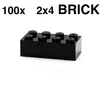 Image de 100 briques LEGO noires 2x4 et un séparateur de briques orange