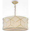 Image de Lampe à suspendre, métal doré, abat-jour textile blanc, E27