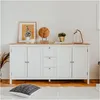 Image de Buffet 4 Portes 3 Tiroirs 180x40x90 Cm Blanc Et Naturel - Bargan
