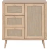Image de Buffet, 1 porte, 3 tiroirs, avec panier en osier - L81 cm