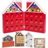 Image de Brubaker Calendrier de l'Avent réutilisable en bois à remplir - Maison de Noël rouge avec crèche et éclairage LED - Calendrier de Noël DIY 21 x 9 x 30 cm