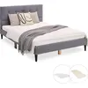Image de Lit rembourré avec matelas 120x200 Sommier à lattes Lit double en tissu Cadre de lit Lit gris