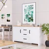 Image de Homestyle4u Commode Buffet Chêne Mat Blanc Bois Massif Armoire Avec Tiroirs Highboard Buffet